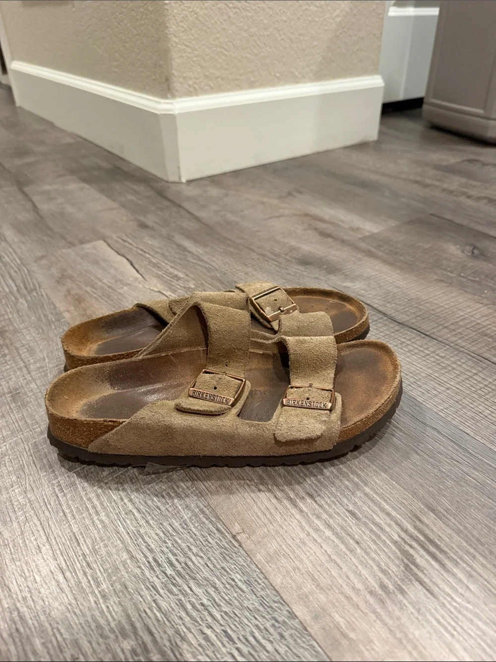 Birkenstock Arizona Suede Sandals in Light Brown